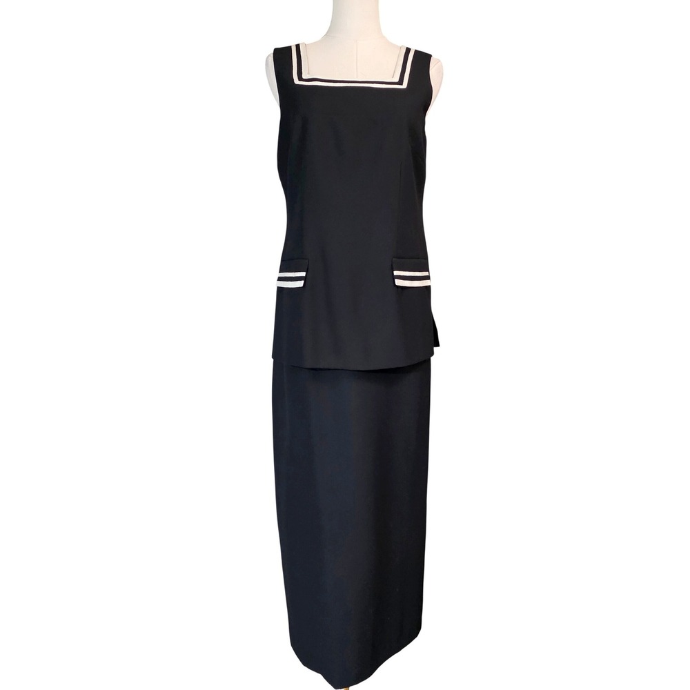 Jessica Howard Skirt Set Womens 8 Black Excellent Nautical Tunic Maxi Vintage - Picture 4 of 13